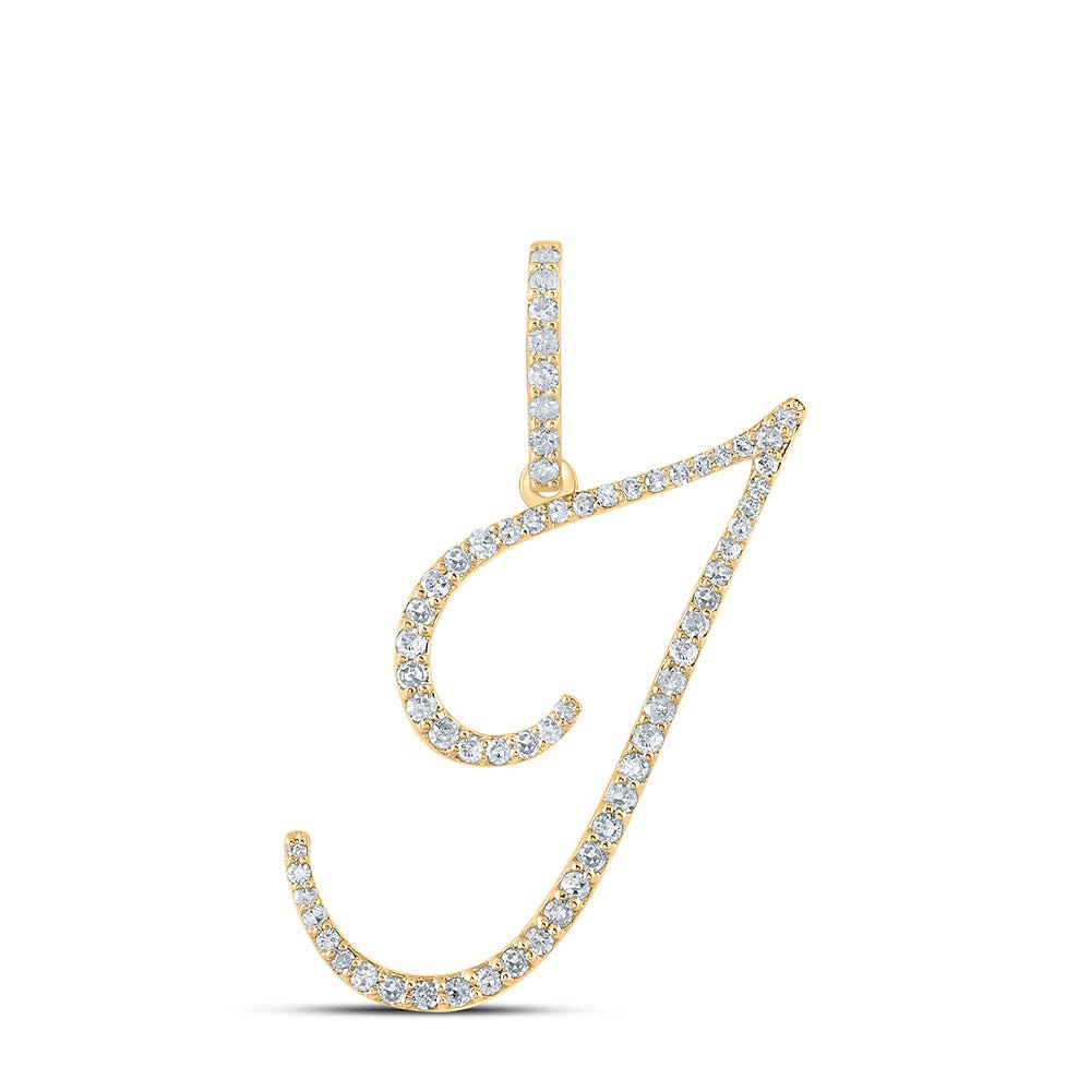 Diamond Initial & Letter Pendant | 10kt Yellow Gold Womens Round Diamond I Initial Letter Pendant 3/8 Cttw | Splendid Jewellery GND