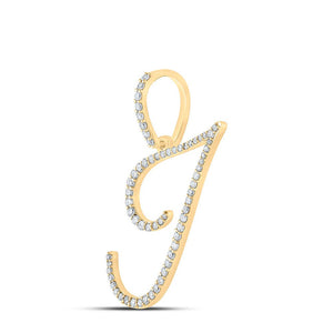 Diamond Initial & Letter Pendant | 10kt Yellow Gold Womens Round Diamond I Initial Letter Pendant 3/8 Cttw | Splendid Jewellery GND