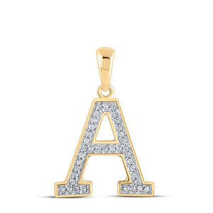 Diamond Initial & Letter Pendant | 10kt Yellow Gold Womens Round Diamond Initial A Letter Pendant 1/12 Cttw | Splendid Jewellery GND