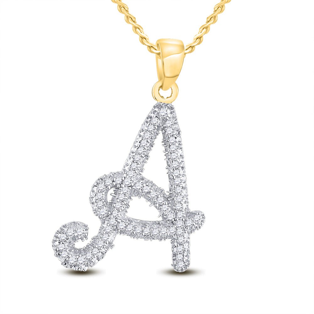 Diamond Initial & Letter Pendant | 10kt Yellow Gold Womens Round Diamond Initial A Letter Pendant 1/6 Cttw | Splendid Jewellery GND