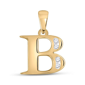 Diamond Initial & Letter Pendant | 10kt Yellow Gold Womens Round Diamond Initial B Letter Pendant 1/20 Cttw | Splendid Jewellery GND