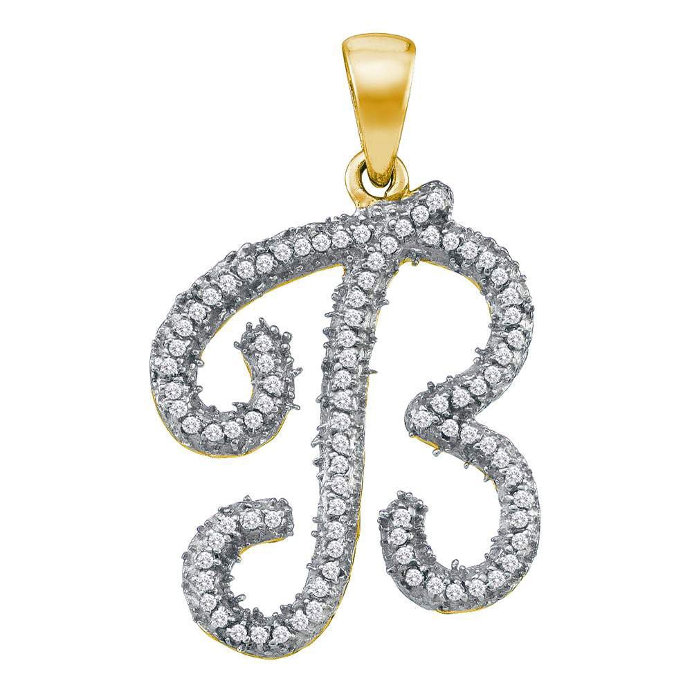 Diamond Initial & Letter Pendant | 10kt Yellow Gold Womens Round Diamond Initial B Letter Pendant 1/5 Cttw | Splendid Jewellery GND
