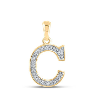 Diamond Initial & Letter Pendant | 10kt Yellow Gold Womens Round Diamond Initial C Letter Pendant 1/12 Cttw | Splendid Jewellery GND