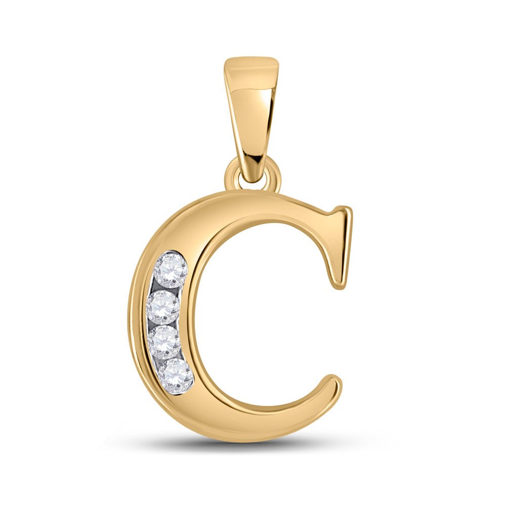 Diamond Initial & Letter Pendant | 10kt Yellow Gold Womens Round Diamond Initial C Letter Pendant 1/20 Cttw | Splendid Jewellery GND