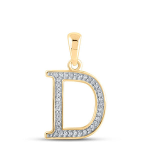 Diamond Initial & Letter Pendant | 10kt Yellow Gold Womens Round Diamond Initial D Letter Pendant 1/12 Cttw | Splendid Jewellery GND