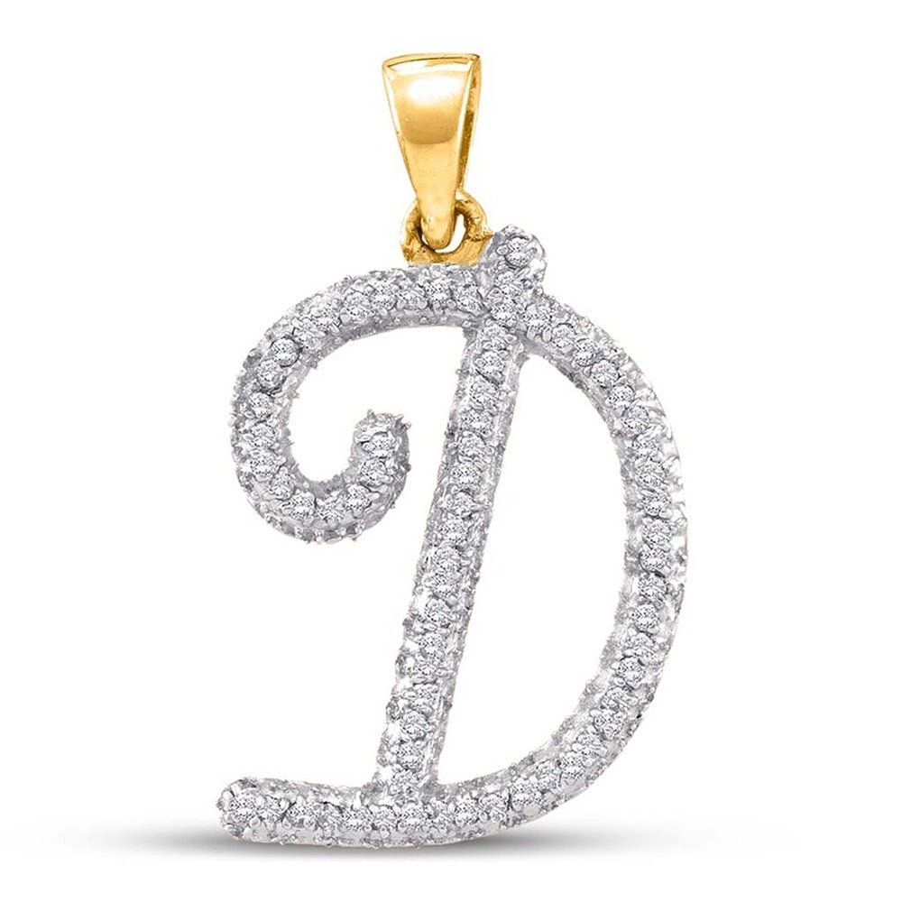 Diamond Initial & Letter Pendant | 10kt Yellow Gold Womens Round Diamond Initial D Letter Pendant 1/6 Cttw | Splendid Jewellery GND