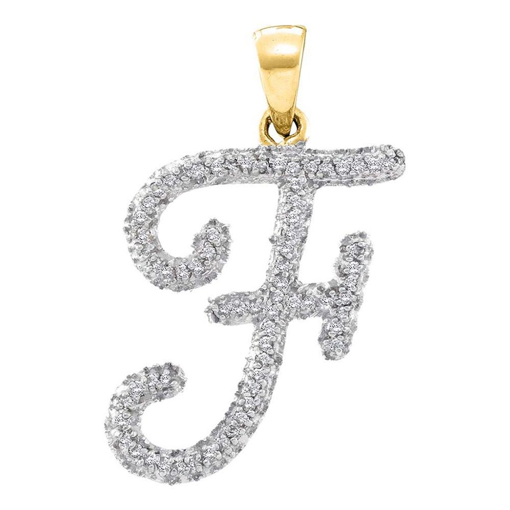 Diamond Initial & Letter Pendant | 10kt Yellow Gold Womens Round Diamond Initial F Letter Pendant 1/6 Cttw | Splendid Jewellery GND