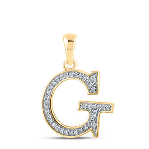 Diamond Initial & Letter Pendant | 10kt Yellow Gold Womens Round Diamond Initial G Letter Pendant 1/12 Cttw | Splendid Jewellery GND