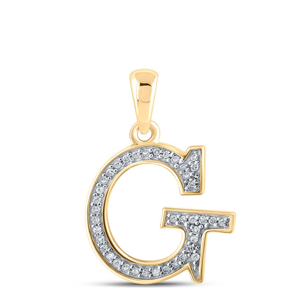 Diamond Initial & Letter Pendant | 10kt Yellow Gold Womens Round Diamond Initial G Letter Pendant 1/12 Cttw | Splendid Jewellery GND