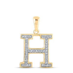 Diamond Initial & Letter Pendant | 10kt Yellow Gold Womens Round Diamond Initial H Letter Pendant 1/10 Cttw | Splendid Jewellery GND