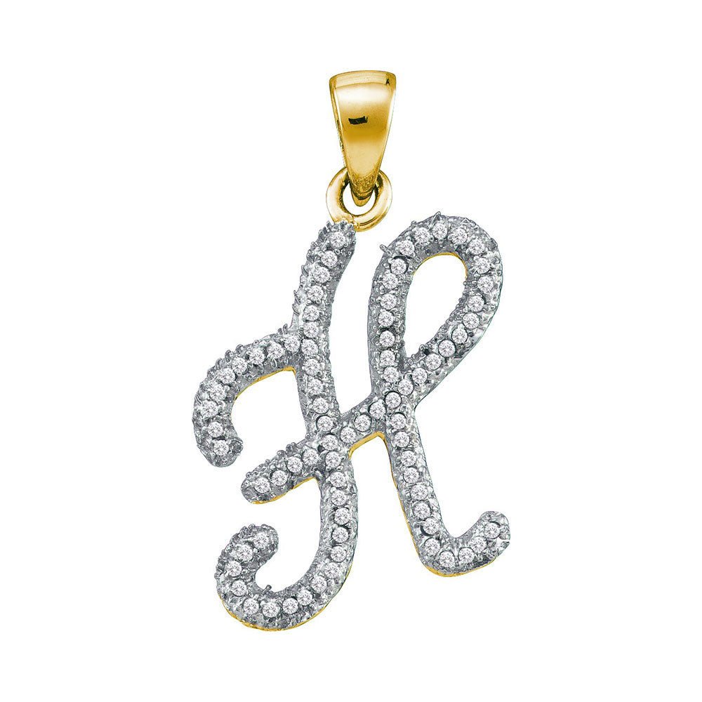 Diamond Initial & Letter Pendant | 10kt Yellow Gold Womens Round Diamond Initial H Letter Pendant 1/5 Cttw | Splendid Jewellery GND