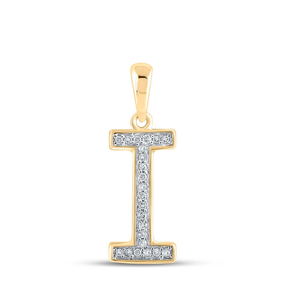 Diamond Initial & Letter Pendant | 10kt Yellow Gold Womens Round Diamond Initial I Letter Pendant 1/20 Cttw | Splendid Jewellery GND