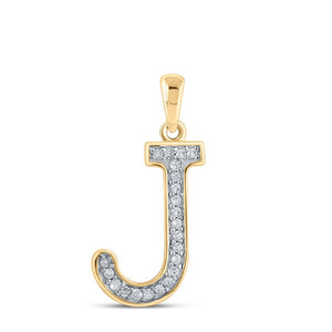 Diamond Initial & Letter Pendant | 10kt Yellow Gold Womens Round Diamond Initial J Letter Pendant 1/20 Cttw | Splendid Jewellery GND