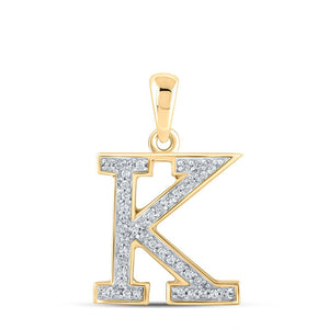 Diamond Initial & Letter Pendant | 10kt Yellow Gold Womens Round Diamond Initial K Letter Pendant 1/12 Cttw | Splendid Jewellery GND