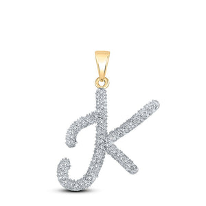 Diamond Initial & Letter Pendant | 10kt Yellow Gold Womens Round Diamond Initial K Letter Pendant 1/6 Cttw | Splendid Jewellery GND