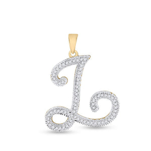 Diamond Initial & Letter Pendant | 10kt Yellow Gold Womens Round Diamond Initial L Letter Pendant 1/5 Cttw | Splendid Jewellery GND