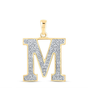 Diamond Initial & Letter Pendant | 10kt Yellow Gold Womens Round Diamond Initial M Letter Pendant 1/10 Cttw | Splendid Jewellery GND