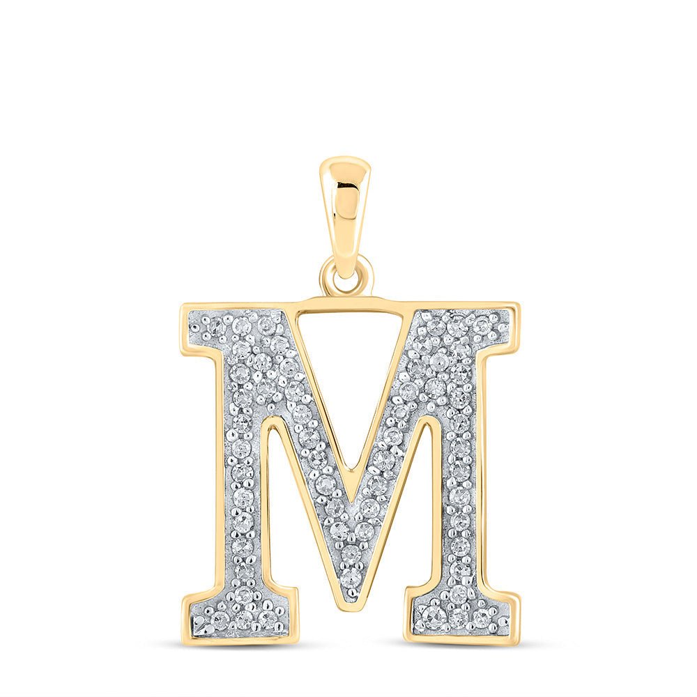 Diamond Initial & Letter Pendant | 10kt Yellow Gold Womens Round Diamond Initial M Letter Pendant 1/10 Cttw | Splendid Jewellery GND