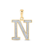 Personalized Diamond Initial Necklace | 10kt Yellow Gold Womens Round Diamond Initial N Letter Pendant 1/10 Cttw | Splendid Jewellery product  Top View from Splendid Jewellery