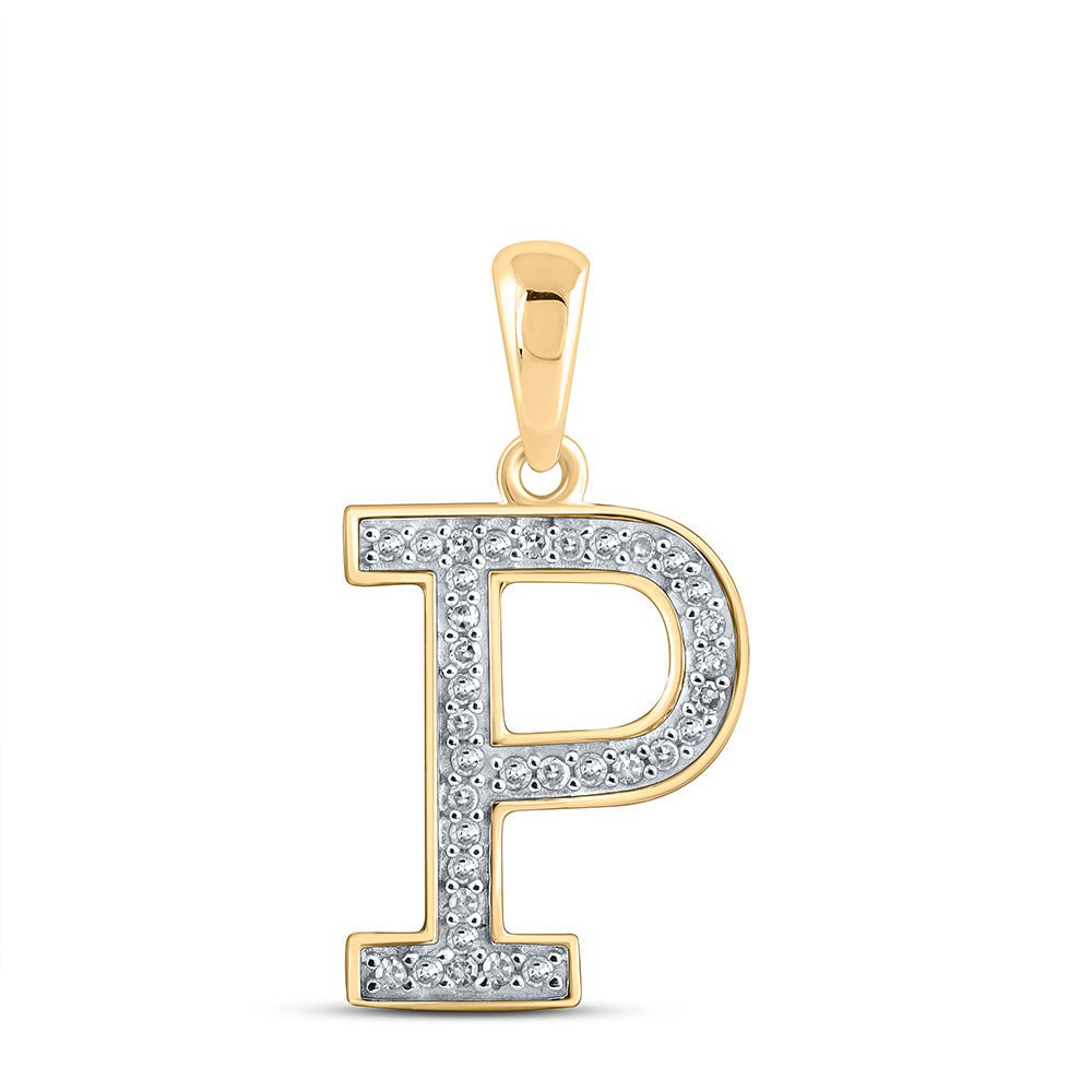 Diamond Initial & Letter Pendant | 10kt Yellow Gold Womens Round Diamond Initial P Letter Pendant 1/10 Cttw | Splendid Jewellery GND