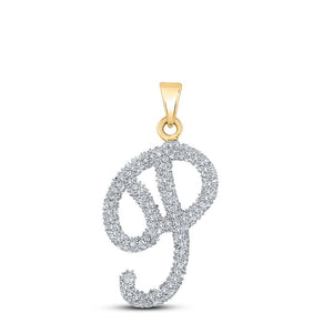 Diamond Initial & Letter Pendant | 10kt Yellow Gold Womens Round Diamond Initial P Letter Pendant 1/5 Cttw | Splendid Jewellery GND