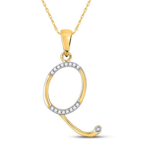 Diamond Initial & Letter Pendant | 10kt Yellow Gold Womens Round Diamond Initial Q Letter Pendant 1/12 Cttw | Splendid Jewellery GND