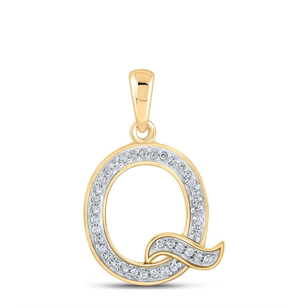 Diamond Initial & Letter Pendant | 10kt Yellow Gold Womens Round Diamond Initial Q Letter Pendant 1/12 Cttw | Splendid Jewellery GND