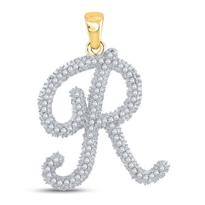 Diamond Initial & Letter Pendant | 10kt Yellow Gold Womens Round Diamond Initial R Letter Pendant 1/5 Cttw | Splendid Jewellery GND