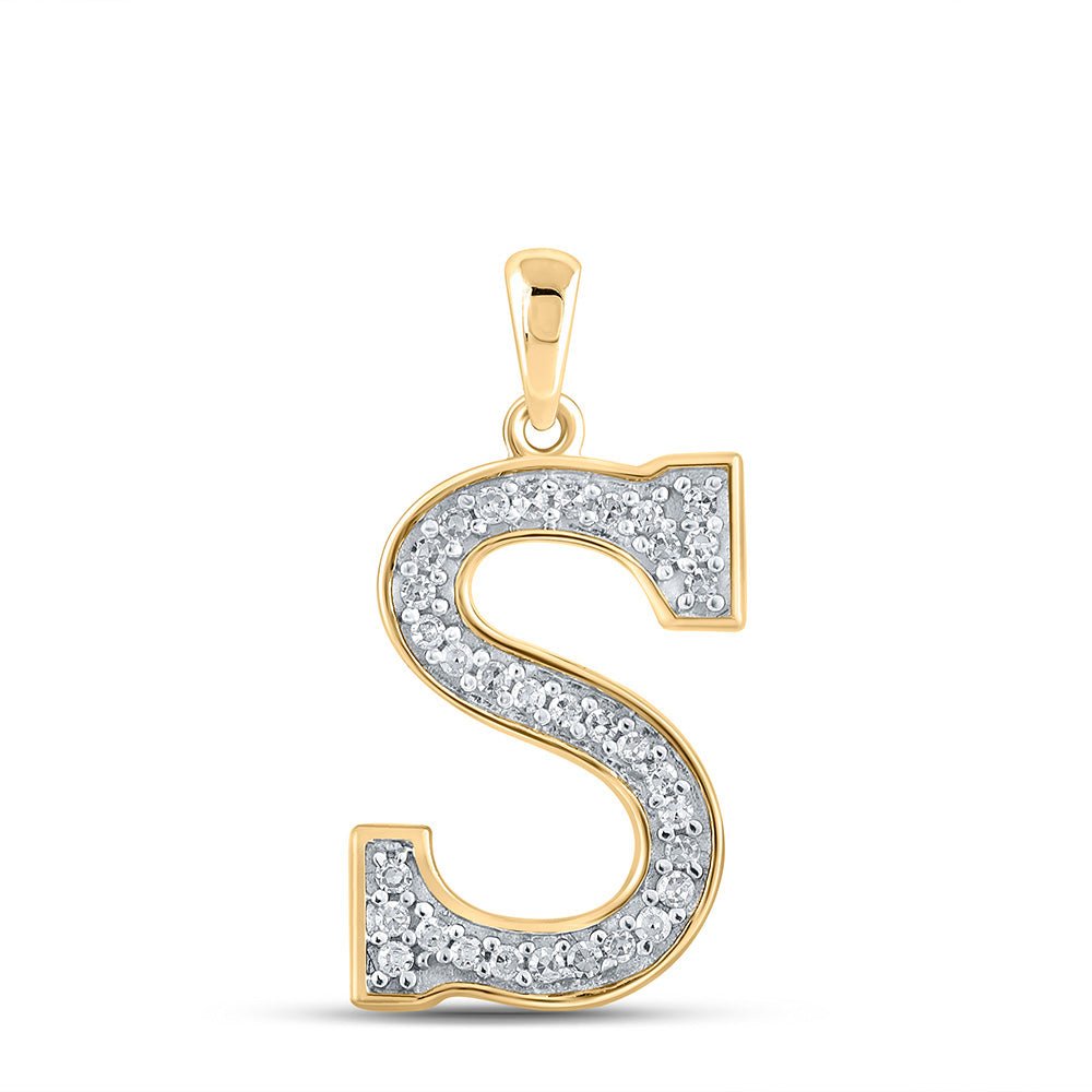 Diamond Initial & Letter Pendant | 10kt Yellow Gold Womens Round Diamond Initial S Letter Pendant 1/10 Cttw | Splendid Jewellery GND