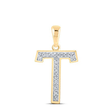 Load image into Gallery viewer, 10kt Yellow Gold Diamond Initial T Letter Pendant - Personalized Elegance product  Top View from Splendid Jewellery