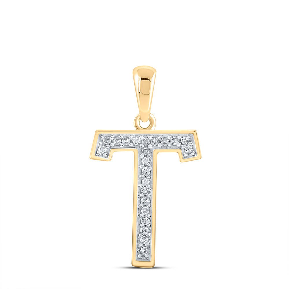 Diamond Initial & Letter Pendant | 10kt Yellow Gold Womens Round Diamond Initial T Letter Pendant 1/20 Cttw | Splendid Jewellery GND