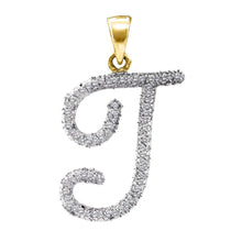 Load image into Gallery viewer, Radiant Love: 10kt Yellow Gold Diamond Initial &quot;T&quot; Pendant product  Top View from Splendid Jewellery