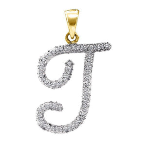 Diamond Initial & Letter Pendant | 10kt Yellow Gold Womens Round Diamond Initial T Letter Pendant 1/6 Cttw | Splendid Jewellery GND