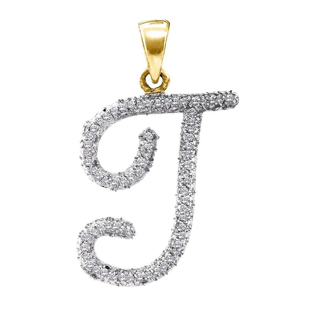 Diamond Initial & Letter Pendant | 10kt Yellow Gold Womens Round Diamond Initial T Letter Pendant 1/6 Cttw | Splendid Jewellery GND