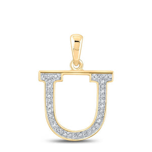 Diamond Initial & Letter Pendant | 10kt Yellow Gold Womens Round Diamond Initial U Letter Pendant 1/12 Cttw | Splendid Jewellery GND