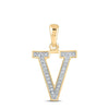 Radiant Initial Sparkle Pendant | 10kt Yellow Gold Womens Round Diamond Initial V Letter Pendant 1/20 Cttw | Splendid Jewellery product  Top View from Splendid Jewellery