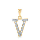 Radiant Initial Sparkle Pendant | 10kt Yellow Gold Womens Round Diamond Initial V Letter Pendant 1/20 Cttw | Splendid Jewellery product  Top View from Splendid Jewellery