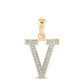 Radiant Initial Sparkle Pendant | 10kt Yellow Gold Womens Round Diamond Initial V Letter Pendant 1/20 Cttw | Splendid Jewellery product  Top View from Splendid Jewellery