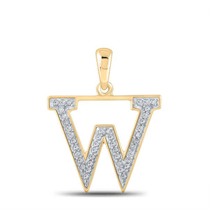 Diamond Initial & Letter Pendant | 10kt Yellow Gold Womens Round Diamond Initial W Letter Pendant 1/12 Cttw | Splendid Jewellery GND