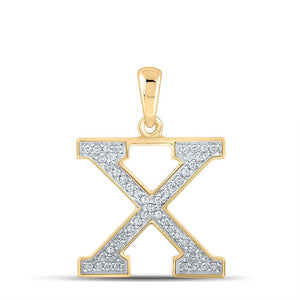 Diamond Initial & Letter Pendant | 10kt Yellow Gold Womens Round Diamond Initial X Letter Pendant 1/10 Cttw | Splendid Jewellery GND