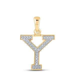 Diamond Initial & Letter Pendant | 10kt Yellow Gold Womens Round Diamond Initial Y Letter Pendant 1/12 Cttw | Splendid Jewellery GND