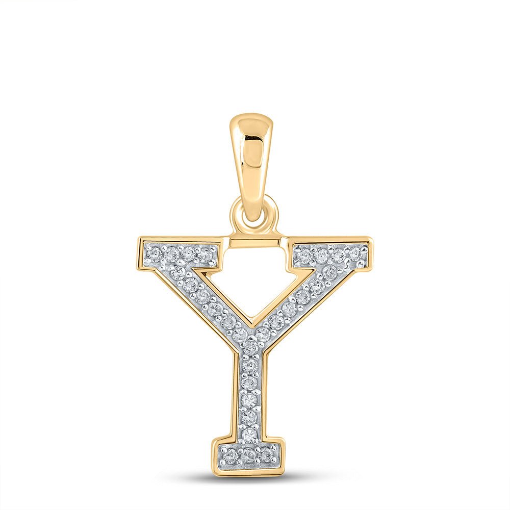 Diamond Initial & Letter Pendant | 10kt Yellow Gold Womens Round Diamond Initial Y Letter Pendant 1/12 Cttw | Splendid Jewellery GND