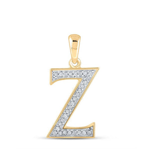 Diamond Initial & Letter Pendant | 10kt Yellow Gold Womens Round Diamond Initial Z Letter Pendant 1/12 Cttw | Splendid Jewellery GND