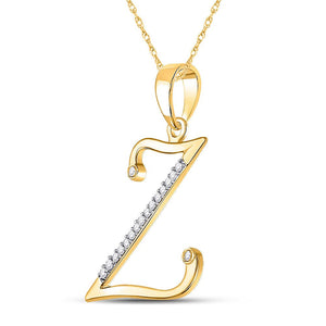 Diamond Initial & Letter Pendant | 10kt Yellow Gold Womens Round Diamond Initial Z Letter Pendant 1/12 Cttw | Splendid Jewellery GND