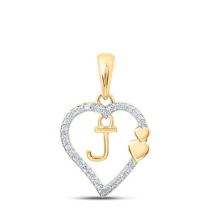 Diamond Initial & Letter Pendant | 10kt Yellow Gold Womens Round Diamond J Heart Letter Pendant 1/10 Cttw | Splendid Jewellery GND