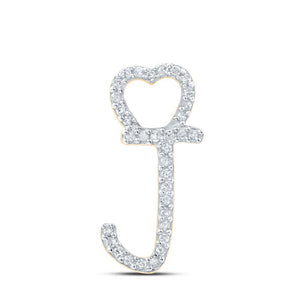 Diamond Initial & Letter Pendant | 10kt Yellow Gold Womens Round Diamond J Heart Letter Pendant 1/10 Cttw | Splendid Jewellery GND