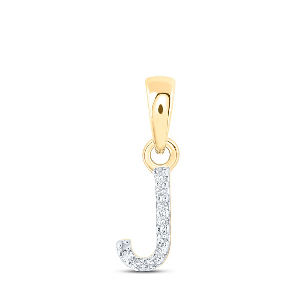 Diamond Initial & Letter Pendant | 10kt Yellow Gold Womens Round Diamond J Initial Letter Pendant .02 Cttw | Splendid Jewellery GND