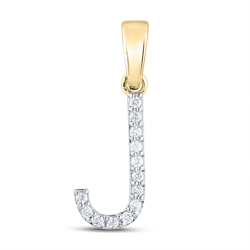 Diamond Initial & Letter Pendant | 10kt Yellow Gold Womens Round Diamond J Initial Letter Pendant 1/10 Cttw | Splendid Jewellery GND