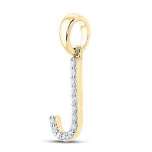 Diamond Initial & Letter Pendant | 10kt Yellow Gold Womens Round Diamond J Initial Letter Pendant 1/10 Cttw | Splendid Jewellery GND