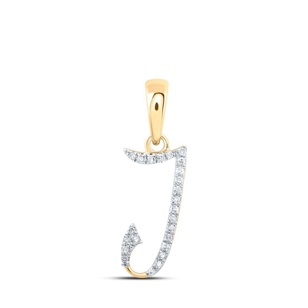 Diamond Initial & Letter Pendant | 10kt Yellow Gold Womens Round Diamond J Initial Letter Pendant 1/20 Cttw | Splendid Jewellery GND